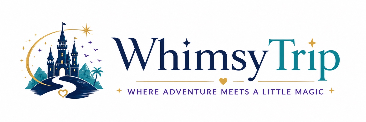 WhimsyTrip logo banner with castle, moon, stars and the tagline Where Adventure Meets a Little Magic